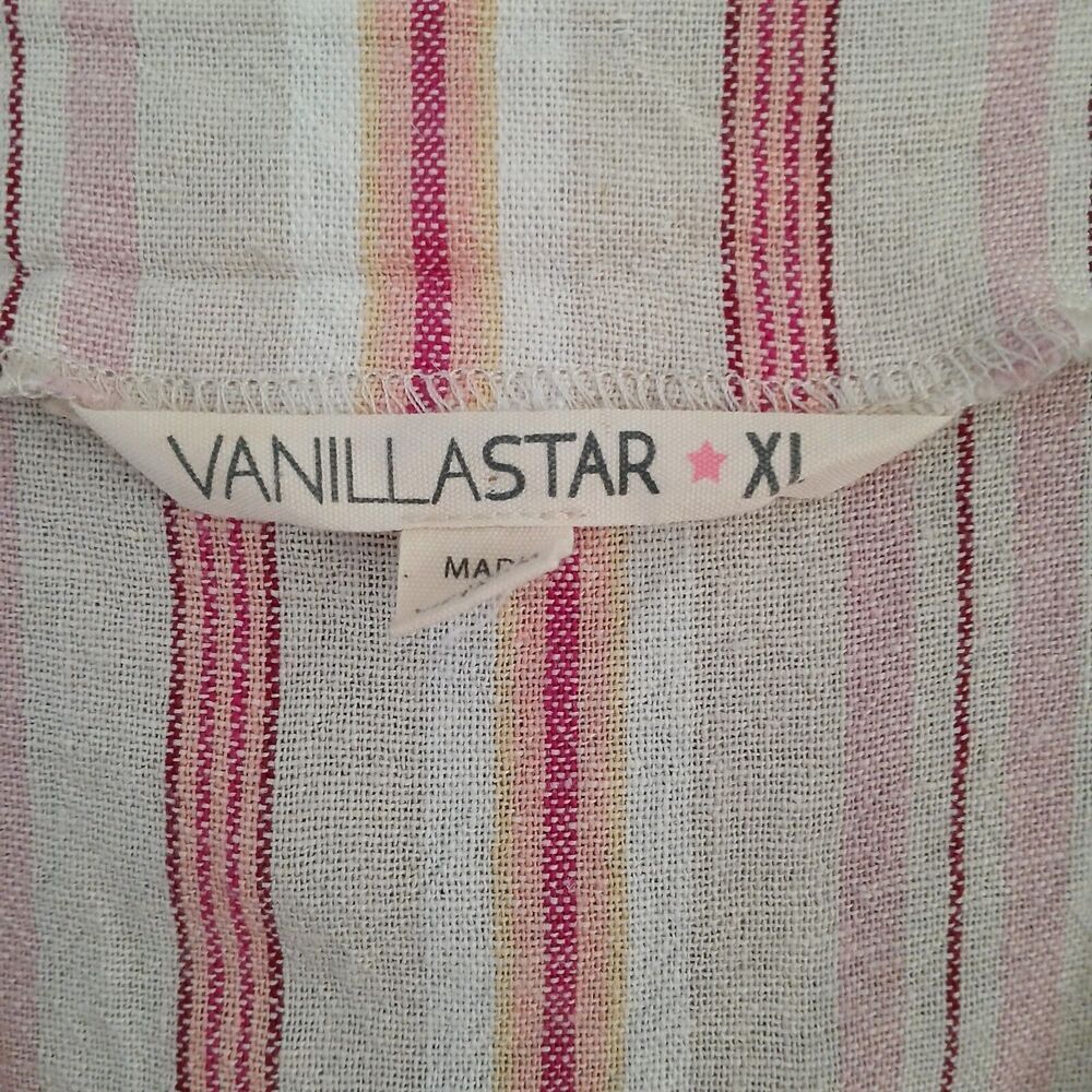Vanilla Star Linen Short Sleeve Top Striped Comfy Casual Beachy Boho Tropical - Picture 9 of 10